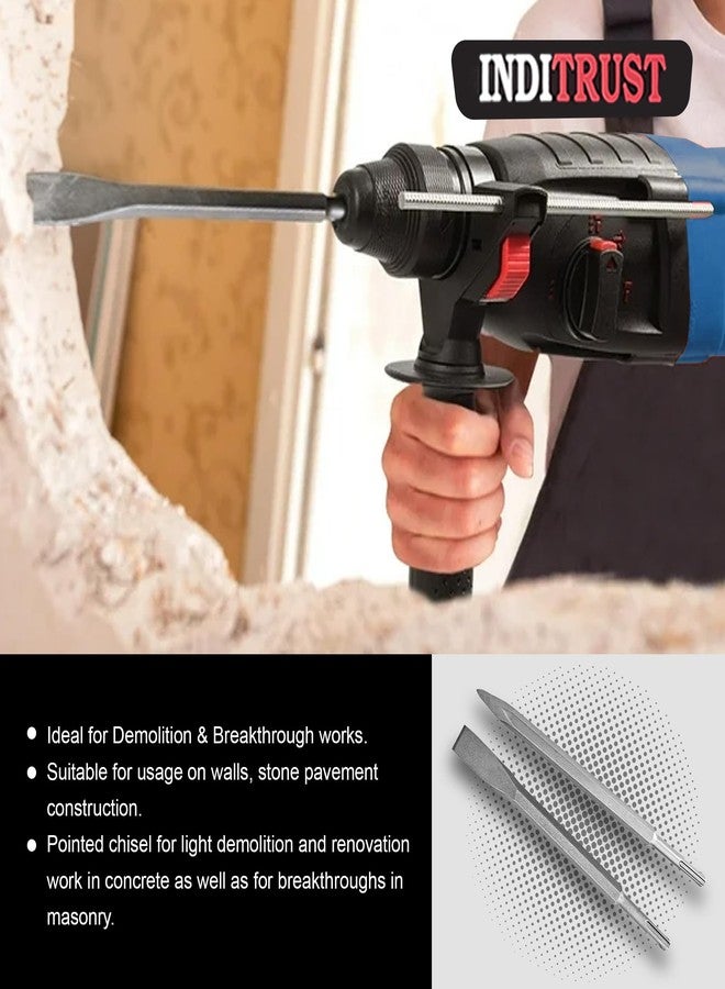 Inditrust Hammer Drilling Set of 2 Chisel Bits Set 14 x 250MM Flat & Pointed | 14mm Demolition Rotary Hammer Bits (14 x 250 mm) - Image 3